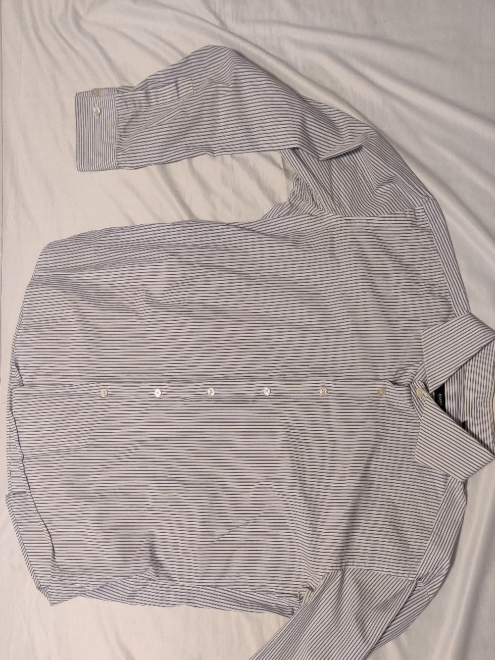 Boss, Hugo Boss 16.5-42 Slim Fit Striped Blue and White